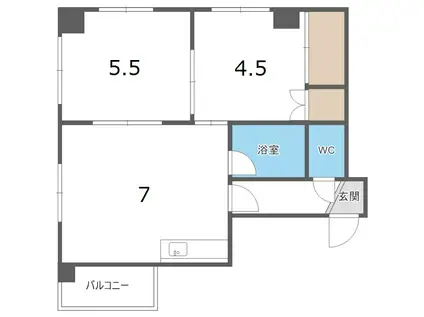 グランドアベニュー中の島(2DK/2階)の間取り写真