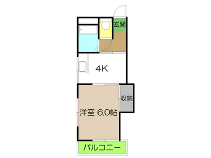 コーポK(1K/4階)の間取り写真