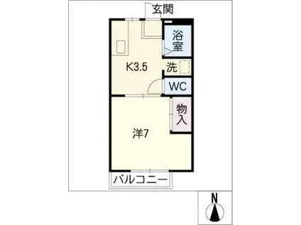 プリムローズ大野I(1K/2階)の間取り写真