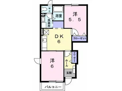 グリュ・プレーヌII(2DK/1階)の間取り写真