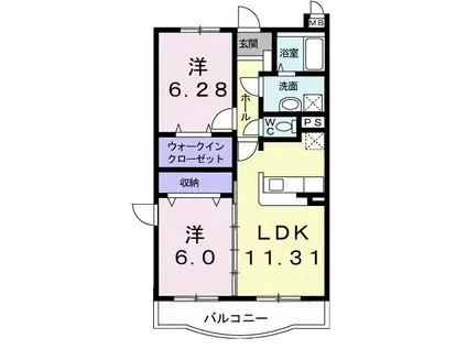 リヴィエールB棟(2LDK/2階)の間取り写真