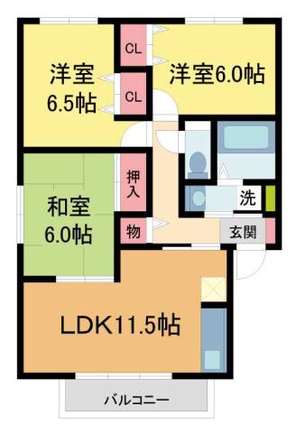 グリーンフォーレスト伊丹A棟(3LDK/2階)の間取り写真