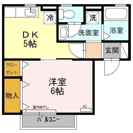 ファンテール B(1DK/2階)の間取り写真