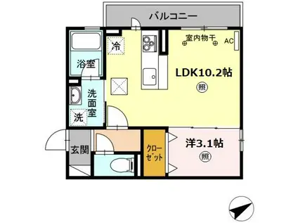 ディーアリビラ 下皆川(1LDK/1階)の間取り写真