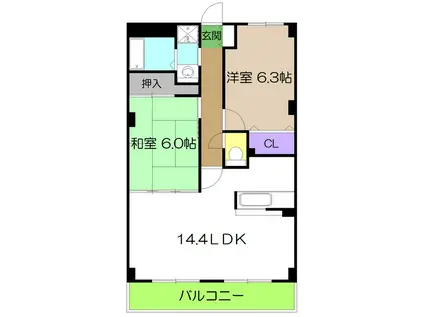 フィネス南川添(2LDK/5階)の間取り写真