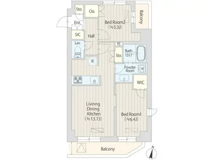 ファレール笹塚II(2LDK/6階)の間取り写真