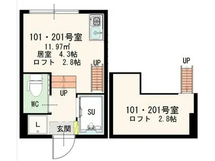 シャンブル東新宿(ワンルーム/1階)の間取り写真