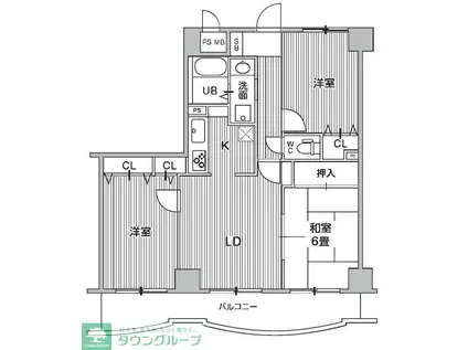 リレント谷塚(3LDK/9階)の間取り写真