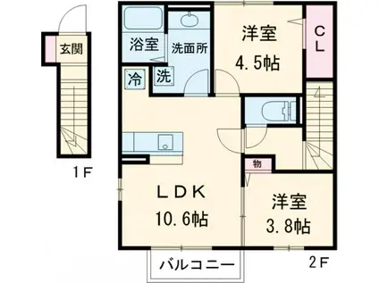 D-ROOMたかむら B棟(2LDK/2階)の間取り写真