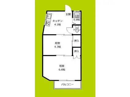 ライオンズ長峡(2K/2階)の間取り写真