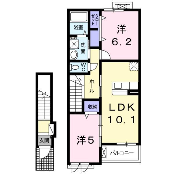 トゥールビヨン(2LDK/2階)の間取り写真