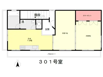 高麗ハイツ(2LDK/3階)の間取り写真
