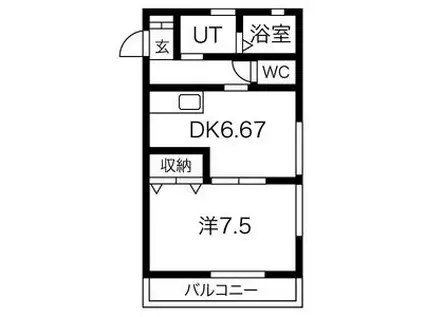サンピュア・1ST(1DK/2階)の間取り写真