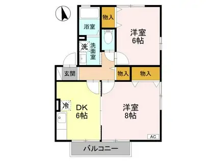 ラッキーハイツ E(2DK/1階)の間取り写真