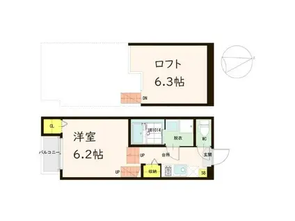 CASA LYCORIS 西中田(1K/1階)の間取り写真