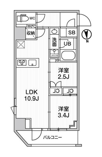 NIDO SHIN-OKACHIMACHI(2LDK/3階)の間取り写真