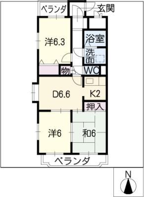 MAJESTATE(3DK/1階)の間取り写真