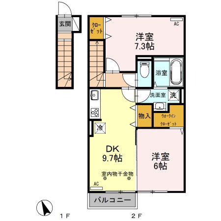 ダイヤモンドA(2DK/2階)の間取り写真