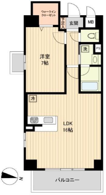 ベルメゾン若林(1LDK/6階)の間取り写真