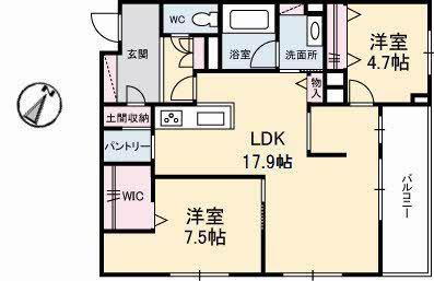 ジャルダン ヴェール(2LDK/2階)の間取り写真
