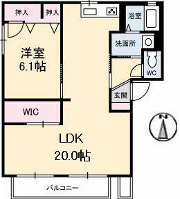 ラ・パルテール壱番館 輝(1LDK/2階)の間取り写真