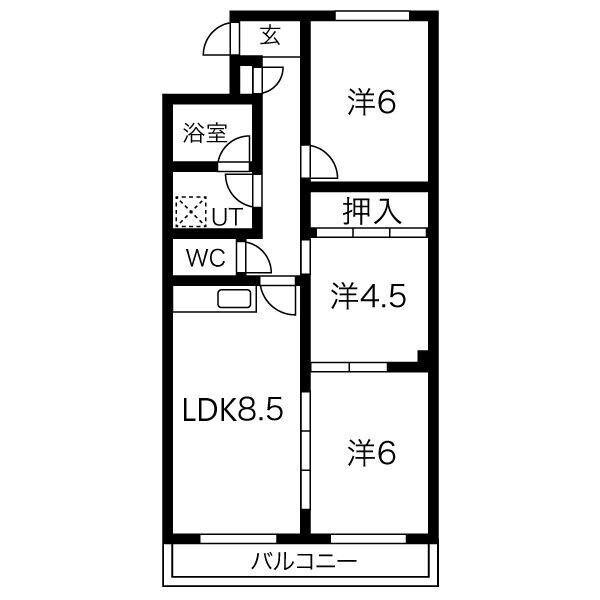 エミナンス竜美丘(3LDK/1階)の間取り写真