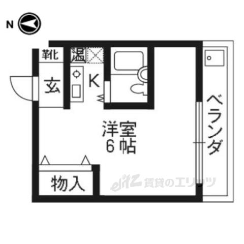 コテージ鹿王(ワンルーム/2階)の間取り写真