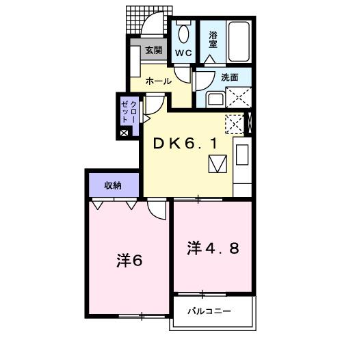 ブリージーアヴェニュー(2DK/1階)の間取り写真