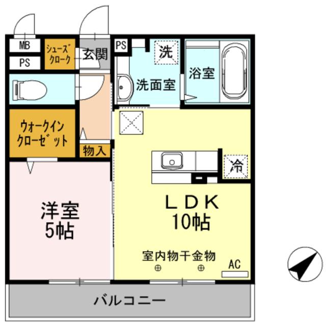 オークスアレイ相模原中央(1LDK/1階)の間取り写真