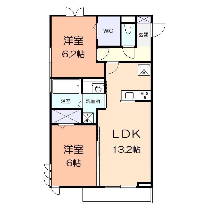 エコーヒルズ(2LDK/3階)の間取り写真