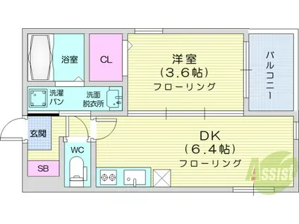 高松1丁目A(1DK/1階)の間取り写真