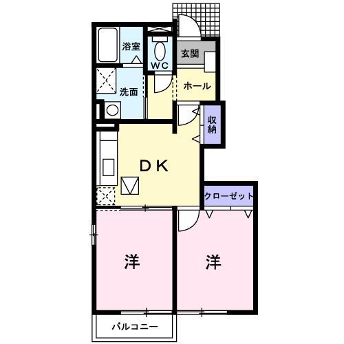 ブリリアントアップルB(2DK/1階)の間取り写真
