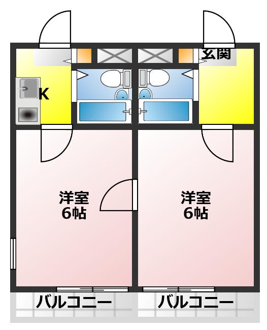 ブリランテ上福岡(2K/1階)の間取り写真