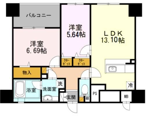 コリドール山手(2LDK/5階)の間取り写真