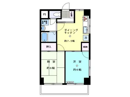 サンライズ大雄(2DK/3階)の間取り写真