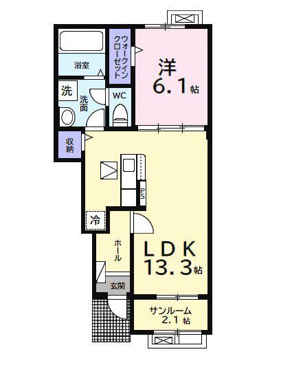 中瀬ロイヤルガーデン(1LDK/1階)の間取り写真