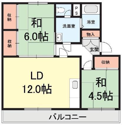 高志レジデンス(2LDK/1階)の間取り写真