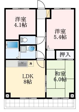尾崎コーポ(3LDK/2階)の間取り写真