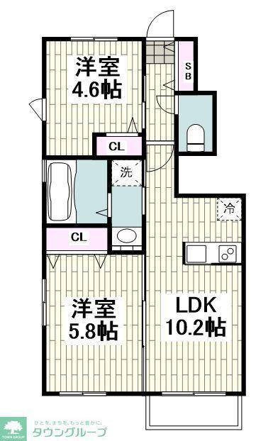 TRIOLE B(2LDK/1階)の間取り写真