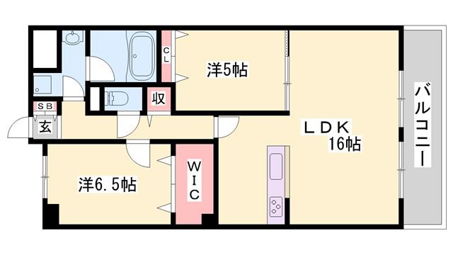 フランディルルミエ思案橋(2LDK/1階)の間取り写真