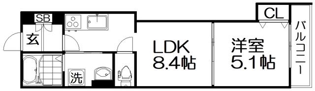 クリエオーレ藤阪東町(1LDK/2階)の間取り写真
