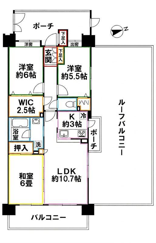 クラウンガーデン武蔵野 サウスコート(3LDK/5階)の間取り写真