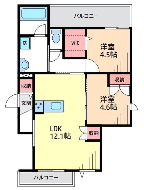 アジュガール成城南(2LDK/2階)の間取り写真
