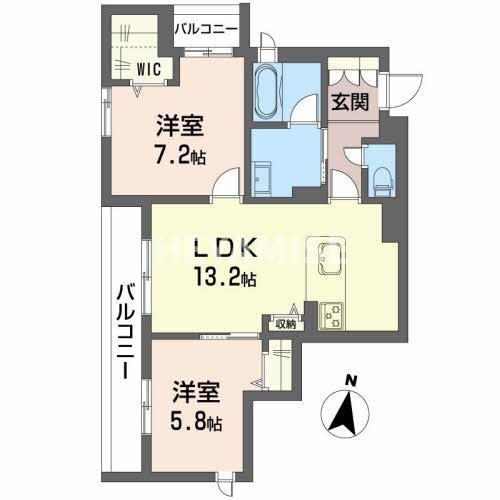 シャーメゾンリバーダイヤ(2LDK/2階)の間取り写真