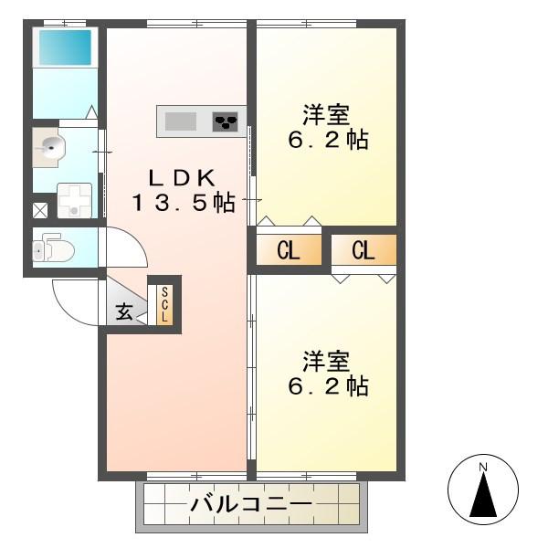 RENO MAISON 四日市B(2LDK/2階)の間取り写真