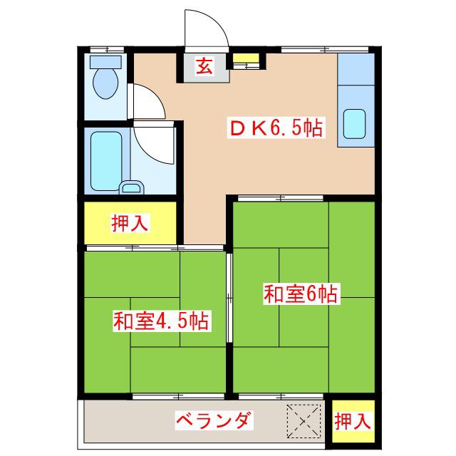 牛尾コーポ(2DK/2階)の間取り写真