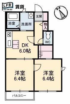 シャルマンラフォーレC棟(2DK/1階)の間取り写真