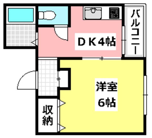 フラット34茨木(1K/2階)の間取り写真