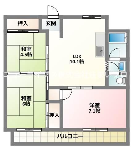 第1マンション(3LDK/2階)の間取り写真