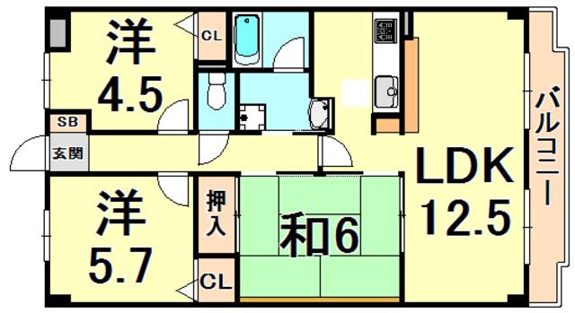 ココ西宮(3LDK/2階)の間取り写真